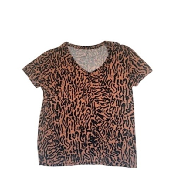 Nine West Tops - Nine West Womens V Neck Short Sleeve Animal Print Top Medium Brown Black